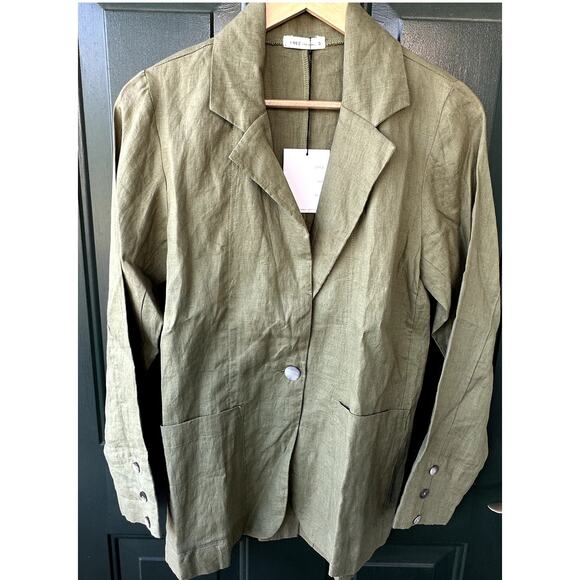 NWT Free The Label 100% Linen Sz M Corfu Blazer in HTF Olive Green, MSRP $192 - Picture 2 of 9